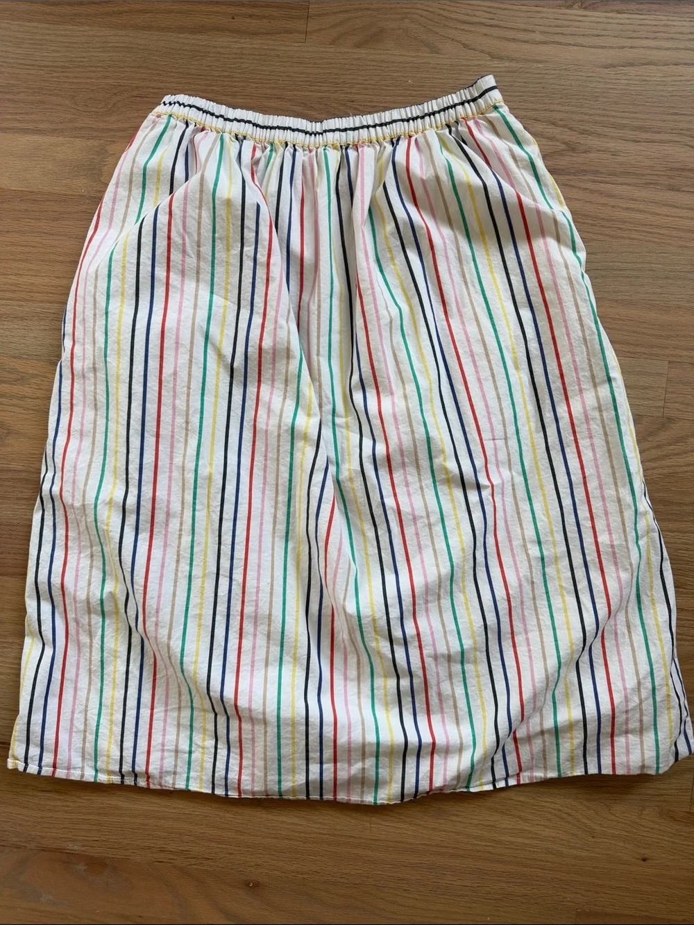J.Crew Rainbow Stripe Button Front A-Line Midi Skirt Size M Cotton